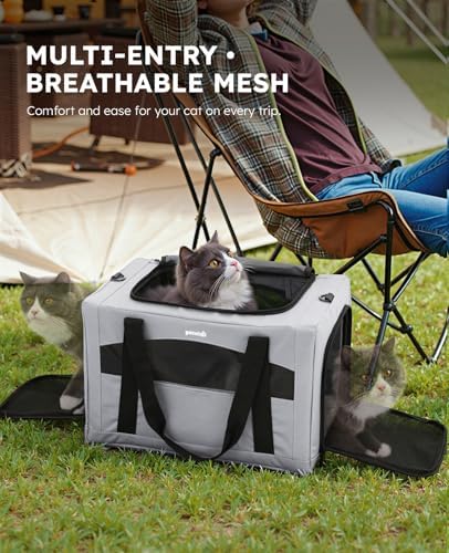 Pecute Cat Carrier Stable, Pet Carrier with Privacy Partition,Gray