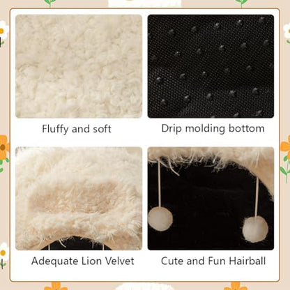 Cute Cat Bed Cave for Indoor Sheep Shaped Pet Plush House Self-Warming Nest Small Dogs Rabbits with Removable Cushion for Puppy Bed with Hanging Toy