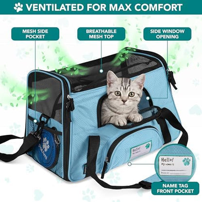 PetAmi Airline Approved Pet Carrier for Cats & Small Dogs, Large Light Blue