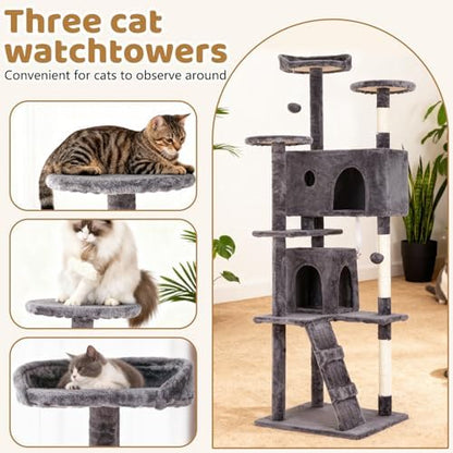 BestOffice 70 Inch Cat Tree, Multi-Level Cat Tower with Condo, Perches, Sisal Scratching Posts, Climbing Ladder,Indoor Activity Center Play House for Kittens & Adult Cats, Light Gray