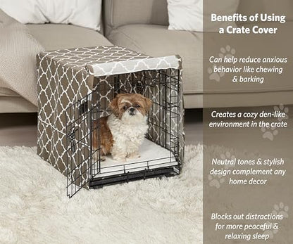 MidWest Homes for Pets Small Dog Crate Cover Featuring Teflon Fabric Protector, Poly-Cotton Privacy Kennel Cover Fits Most 24-inch Crates, Brown Designer Print, Washable, Reduces Barking