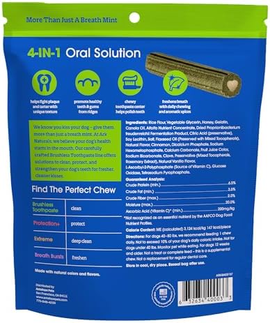 Ark Naturals Brushless Toothpaste Dog Dental Chews - Large Breeds (10 ct)