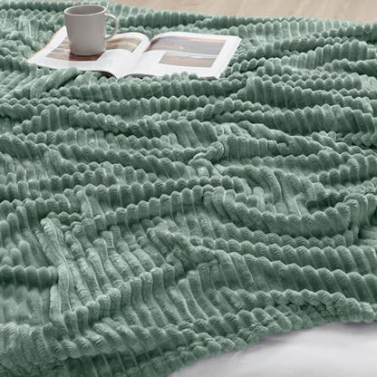 Nestl Green Throw Blanket for Couch - Cozy Warm Fuzzy Blankets for Women, Plush Small Fleece Throws for Girls - Sage Green, 50 x 60 Inches