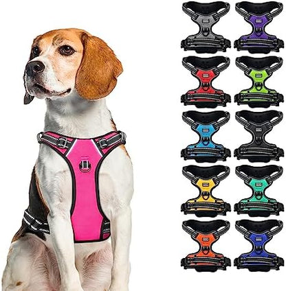 CollarDirect No Pull Reflective Dog Harness with Handle and Front Clip, Adjustible Soft Padded Vest for Small to Large Dogs Training and Walk (Size M, Pink)
