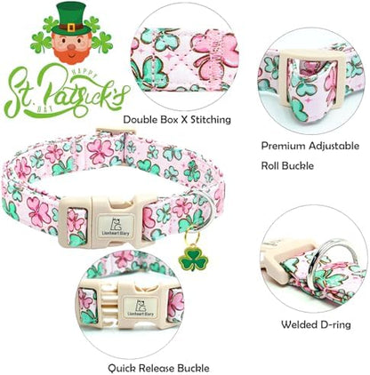 Lionheart glory St. Patrick's Day Dog Collar, Clover Collars Pink Dog Collar for Medium Dogs Spring Female Dog Collar Adjustable Heavy-Duty Dog Collar Pet Gift Plastic Buckle