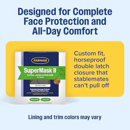 Farnam SuperMask II Horse Fly Mask Without Ears, XL Size, Color May Vary