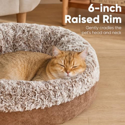 FUKUMARU Extra Thick Plush Cat Bed, Calming Donut, Anti-Anxiety & Washable
