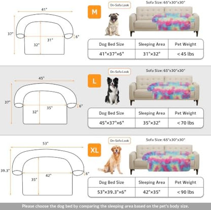 GGIB Calming Dog Bed Fluffy Plush Dog Mat for Furniture Protector with Removable Washable Cover for Large Medium Small Dogs and Cats (Large, Rainbow)