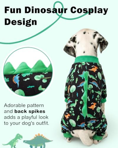 CuteBone Dinosaur Costume Dog Pajamas, Stretchy Spandex Crystal Velvet Sleepwear Coat for Small Dogs, Soft & Warm Pet Outfit Clothes for Cold Weather, Cozy Pullover Design COSP22S
