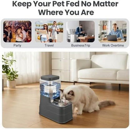 Automatic Cat Water Dispenser Gravity Stainless Steel Water Feeder Dog Waterer Feeder with Wide Mouth Bowl for Small Medium Dog Puppy Kitten (Filter &Ice Pack Included) 1Gallon Gray