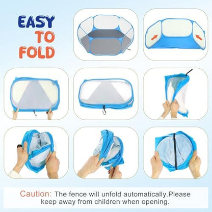 Pawaboo Small Animals Playpen with Pad, Blue+Gray