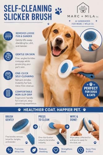 6-Piece Dog and Cat Grooming Kit - Self Cleaning Slicker Brush, Deshedding Brush, Bath Brush with Soap Dispenser, Grooming Bath Gloves, Microfiber Towel and Storage Pouch (Blue)