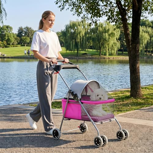BestPet Foldable Pet Stroller for Small/Medium Dogs and Cats Up to 33 lbs