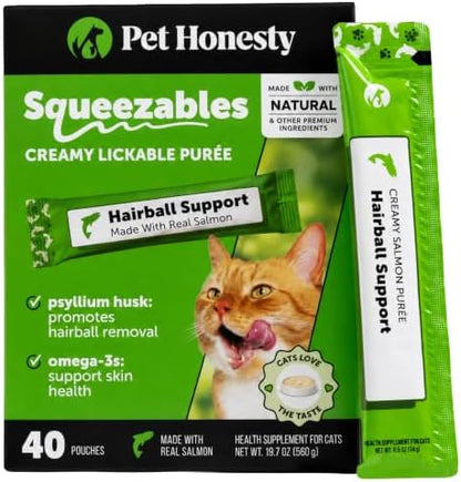 Pet Honesty Vet Backed Hairball Remedy Lickable Puree, Salmon, 40 Ct