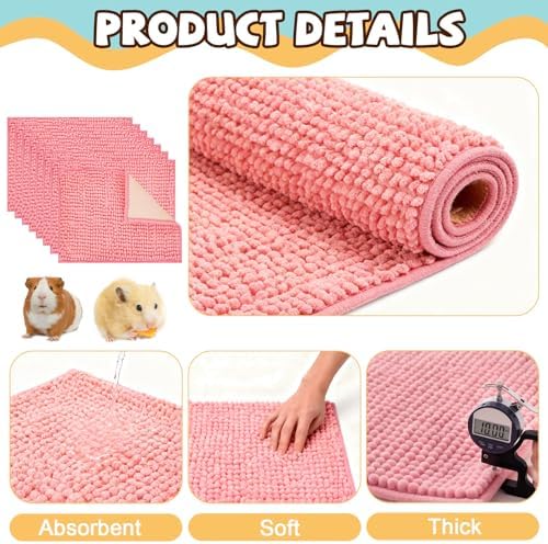 8 Pcs Guinea Pig Liner Washable Rabbit Cage Liner 16x12 Inch Guinea Pig Fleece Mats Reusable Bedding Pee Pads for Small Animals, Bunny(Pink)