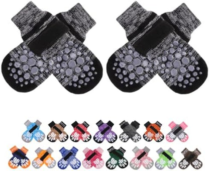 PUPTECK Anti-Slip Dog Socks with Double Sides for Small Medium Large Dogs Hardwood Floors Prevents Licking, Dog Shoes for Hot Pavement Traction Control Paw Protector for Senior Dogs, Striped Black M
