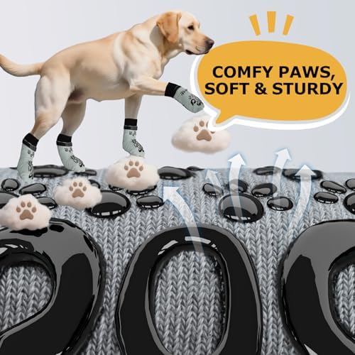 8Pcs Dog Socks for Outside - Double Side Dog Boots & Paw Protectors, Toe Grip Sock, No Twist Dogs Grippy Socks for Senior Dogs, Light Grey and Black, S