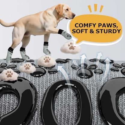 8Pcs Dog Socks for Outside - Double Side Dog Boots & Paw Protectors, Toe Grip Sock, No Twist Dogs Grippy Socks for Senior Dogs, Light Grey and Black, S