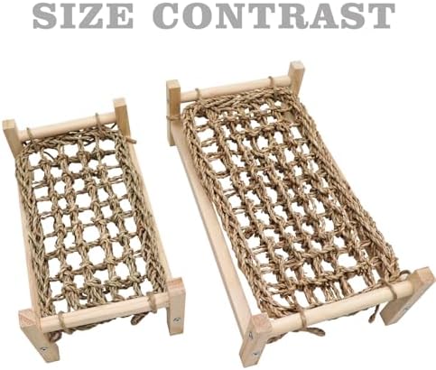 Dnoifne Bearded Dragon Bed - Natural Wood and Seagrass Hammock, Reptile Tank Basking Platform Accessories for Leopard Gecko, Lizard, Frog