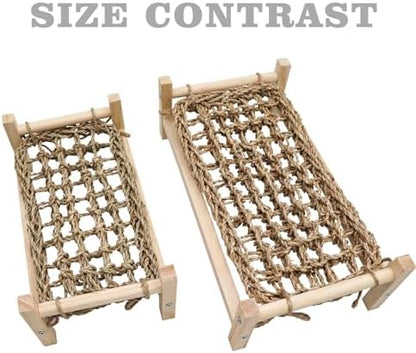 Dnoifne Bearded Dragon Bed - Natural Wood and Seagrass Hammock, Reptile Tank Basking Platform Accessories for Leopard Gecko, Lizard, Frog