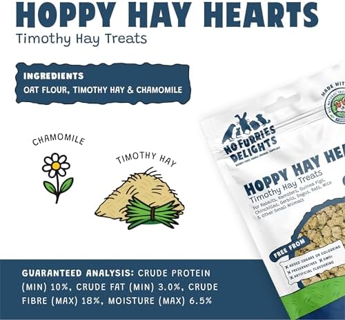 Treats, 100% All Natural Mini Bites for Rabbit Hamster Guinea Pig Chinchilla Pet Rat Mice Gerbil Bird, Healthy Enrichment Bonding Rewarding Training (Hoppy Hay Hearts 50g)