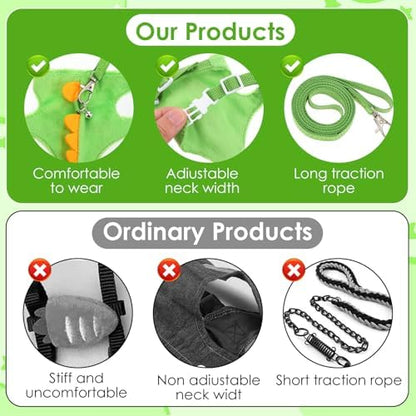 Ferret Harness and Leash Set Small Animals Vest Harness with Safe Bell Dinosaur Shaped Leash Set for Baby Rabbit Guinea Pig Teacup Chihuahua Mouse and Other Small Pet