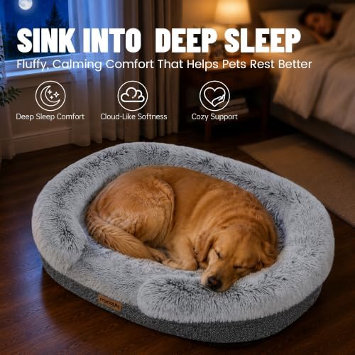 Miorun Fluffy Orthopedic Dog Beds Large Sized Dog, 48" Bolster Sofa Bed