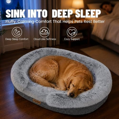 Miorun Fluffy Orthopedic Dog Beds Large Sized Dog, 48" Bolster Sofa Bed