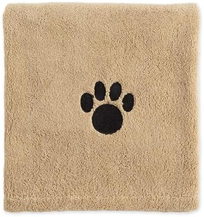 Bone Dry Pet Grooming Towel Collection Absorbent Microfiber X-Large, 41x23.5", Embroidered Taupe