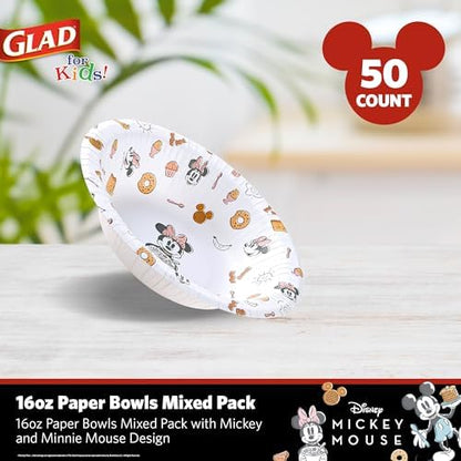Glad for Kids Disney Mickey & Minnie Mouse Disposable Bowls, 16 Oz, 50 Ct