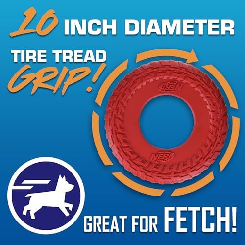 Nerf Dog Tire Flyer Dog Toy Gift Set, Flying Disc_Dog Fetch Toys, Rubber_Dog Toy for Medium_Dogs and Large Dogs, Red, Translucent Green and Translucent Blue, 10 Inch (Pack of 12)