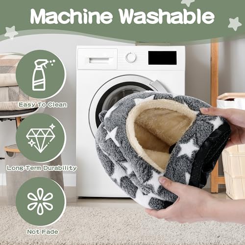 MABOZOO 3 Pack Guinea Pig House Accessories, 2 Cozy Guinea Pig Bed and Hideout Tunnel, Chinchillas Hideout for Hamster, Rabbit, Bunny, Chinchillas (Gray)