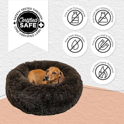 Best Friends by Sheri The Original Calming Donut Dog Bed for Small Dogs up to 25 lbs, Shag Faux Fur, Dark Chocolate, 23" x 23"