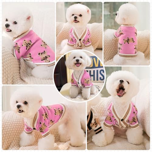 ABRRLO Small Dog Sweaters Cute Bear Dog Cardigans Clothes for Small Medium Dogs Boy Girl Puppy Cat Knitting Cardigan Outfits Dogs Winter Coats Warm Pet Doggy Clothes Soft Knitwear (Pink, X-Large)