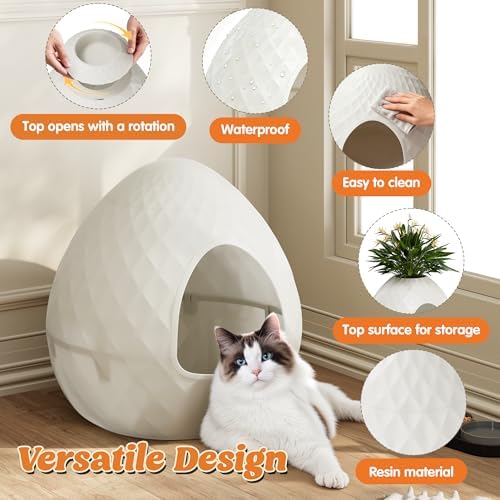 Plant Litter Box Egg-Shaped, Hidden Cat Litter Box Enclosure - Secret Small Litter Box Furniture with Two Interchangeable Top, for Living Room Corner