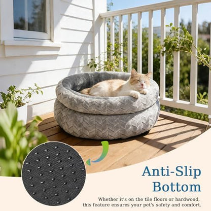 Dual-Layer Donut Cat Bed (Grey, 12 * 12 * 3.9 inch / 30 * 30 * 10 cm)