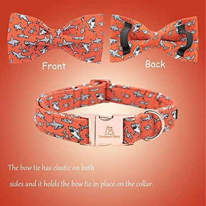 Lionheart Glory Shark Print Bow Tie Collar - Adjustable for Large Dogs, Girl or Boy Pet Gift