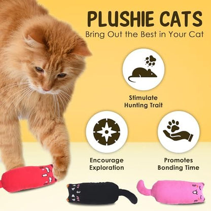 Vila Plush Cat Chews with Catnip, Feline Mood Enhancer, Oral Care Assistant, Gum Massager, Exercise and Entertainment Treat, Cotton Fabric, Orange, Red, Gray, Pink, Black, 5 Pcs per Pack