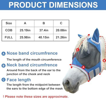 Horse Fly Mask with Ears, Full Face Equine Fly Mask UV Protection