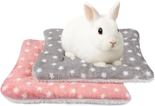2 Pack Bunny Bed - 10 x 13 Inch Rabbit Pee Pads Bedding - Washable and Thickness Upgrade (Light Gray & Light Pink,M)