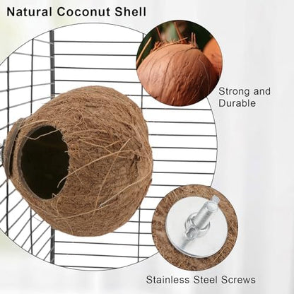 Hypeety Pet Bird Breeding Nest Natural Coconut Bird Hideout Hut for Cage
