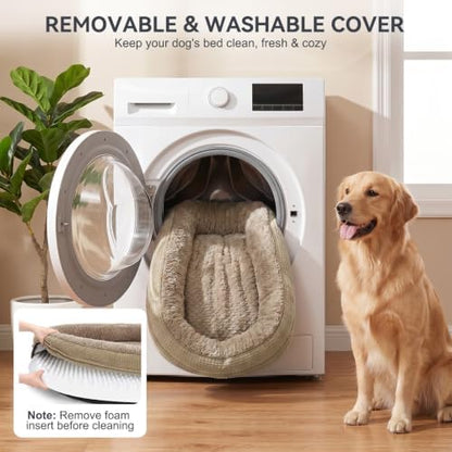 JOEJOY Orthopedic Dog Beds Large Sized Dog, XL Egg-Crate Memory Foam Pet Couch Bed with Bolster Sides, Waterproof Lining, Removable Washable Cover & Non-Slip Bottom, Light Brown