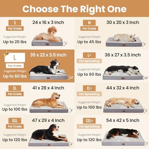 OhGeni Orthopedic Waterproof Med Large Dog Bed, Memory Foam, 35 inch(Gray)