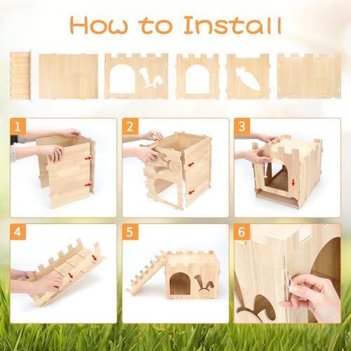 BWOGUE XL Wooden Rabbit Hideout Castle, Bunny House Wood for Small Animals