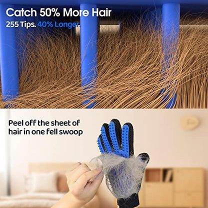 Pet Hair Removal Glove with 255 Silicone Tips for Dogs & Cats, 1 Pair Blue