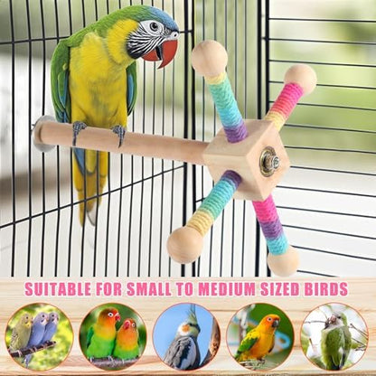 Kyouki Bird Perch Toy Parakeets Toy for Small & Medium Parrots - 360° Spinning Stand for Conures, Cockatiels, Lovebirds,Quakers | Colorful Sisal Rope Spinning Toy (Colorful, Medium Size)