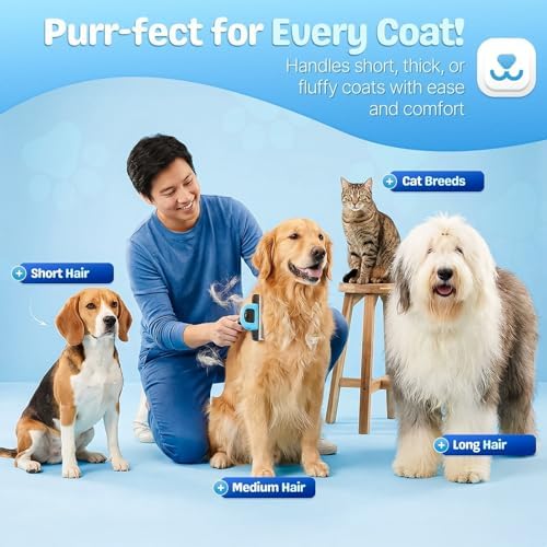 Flexzion Deshedding Dog Brush for Short Hair Pets, 4-Inch Blade, Blue