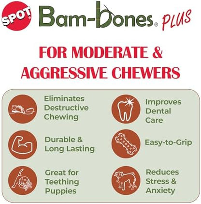 SPOT Bam-Bones Plus T Bone – Bamboo Fiber & Nylon Dog Chew Toy for Moderate to Aggressive Chewers, Durable Long Lasting & Non-Splintering, Beef Flavor Toy for Adult Dogs & Puppies Under 60 lbs, 6 in