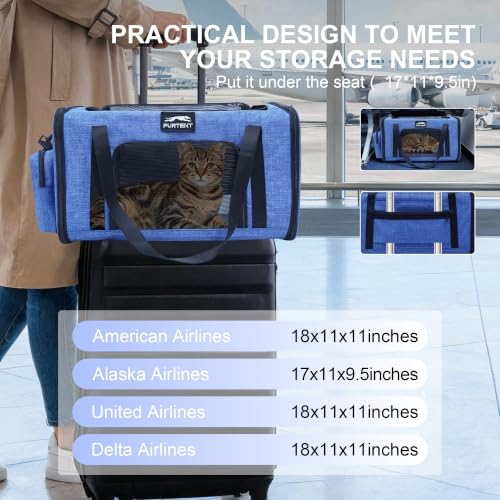 Soft-Sided Cat Carrier with Foldable Litter Box for Air Travel, Blue