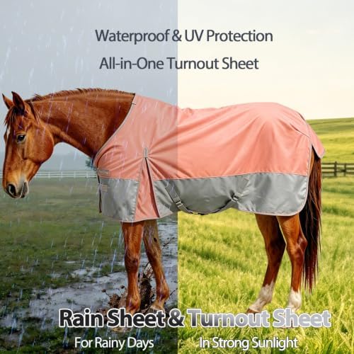1200D Horse Blanket,Turnout Rain Sheet(No Fill),Coral Pink 72"